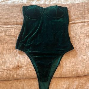 Green velvet strapless bodysuit